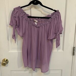 Eberjey Off Shoulder Purple Tie Sleeve Top